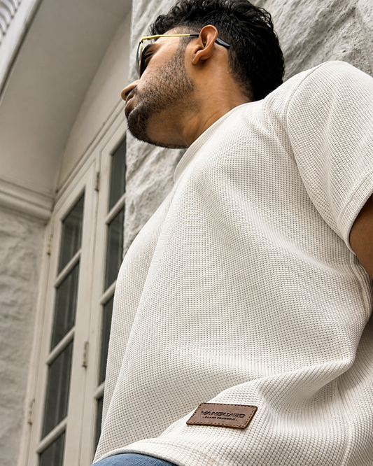 White Waffle-Knit Crewneck T-shirt