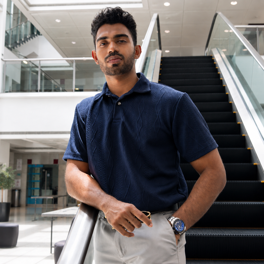Navy Textured Polo T-shirt