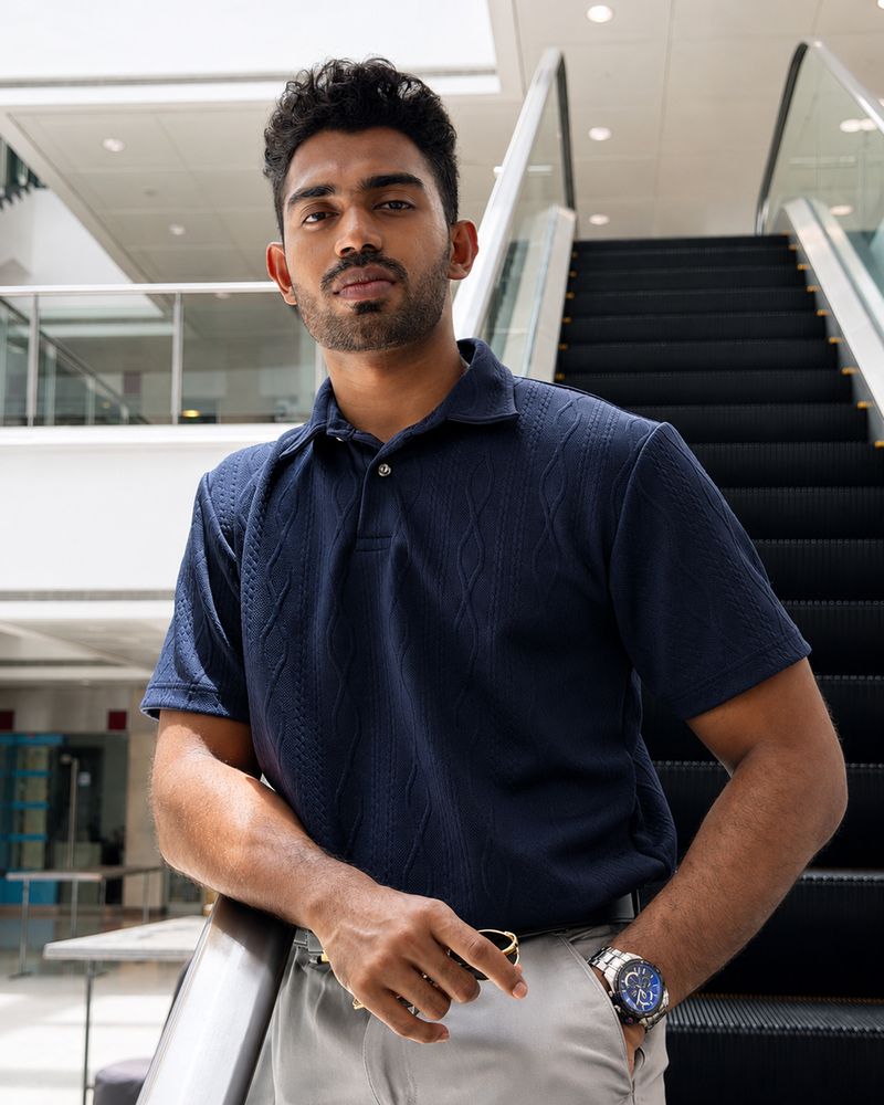 Sovereignty (Navy Cable-Textured Polo)