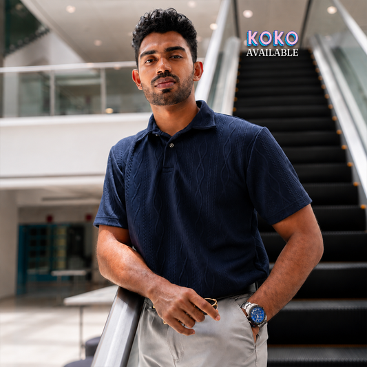 Navy Textured Polo T-shirt