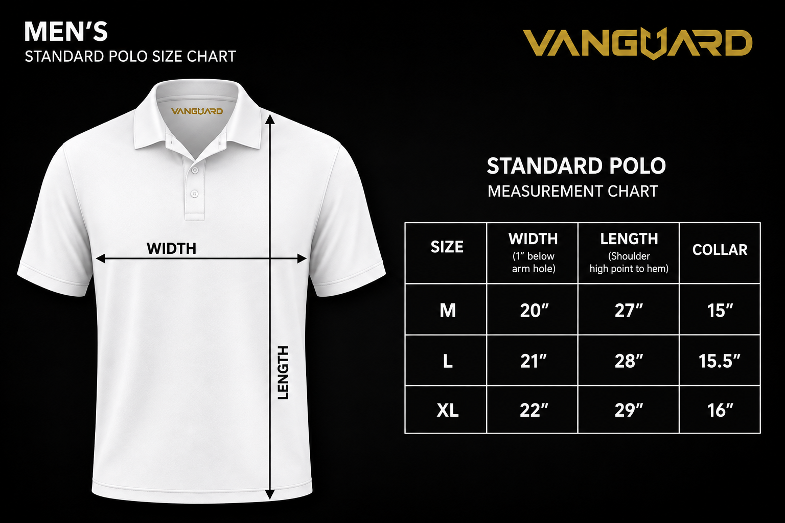 Vanguard Standard Polo Size Chart