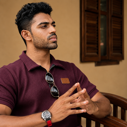 Burgundy Zip Polo T-shirt