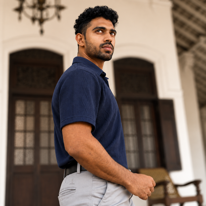 Navy Textured Polo T-shirt