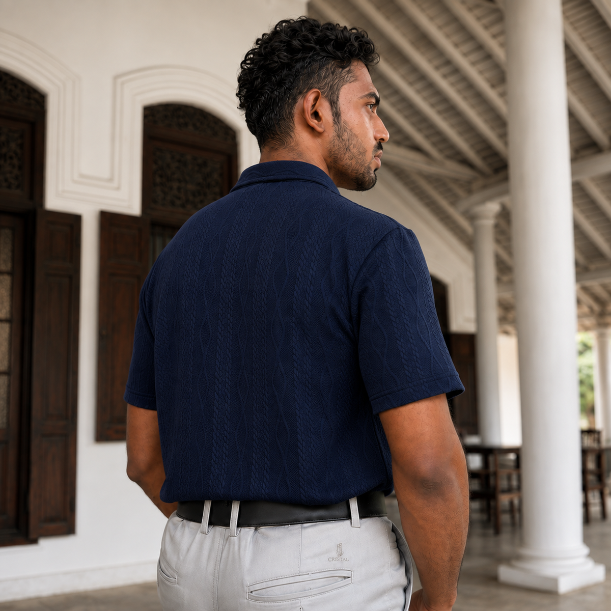 Navy Textured Polo T-shirt