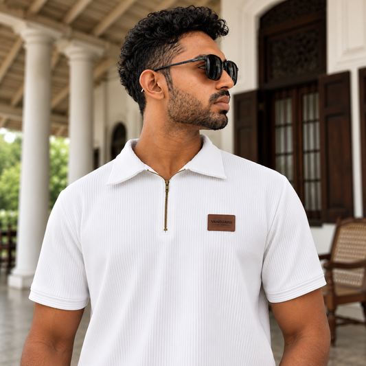 White Zip Polo T-shirt