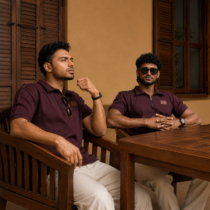 Burgundy Zip Polo T-shirt