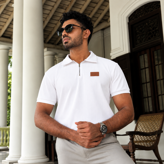 White Zip Polo T-shirt